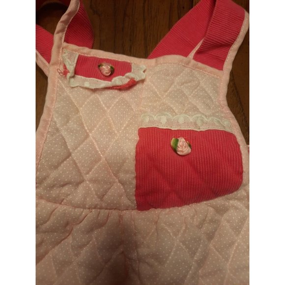 Evy Of California VTG Baby Toddler Quilted Overalls 12 Months Pink Rosebuds - Picture 3 of 10